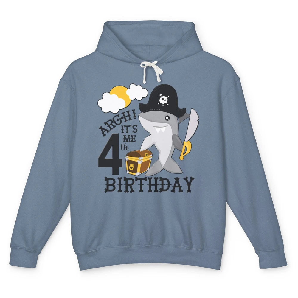 Pirate Shark 4th Birthday Party 4th Birthday Boy Girl Gift Unisex Lightweight Hoodie