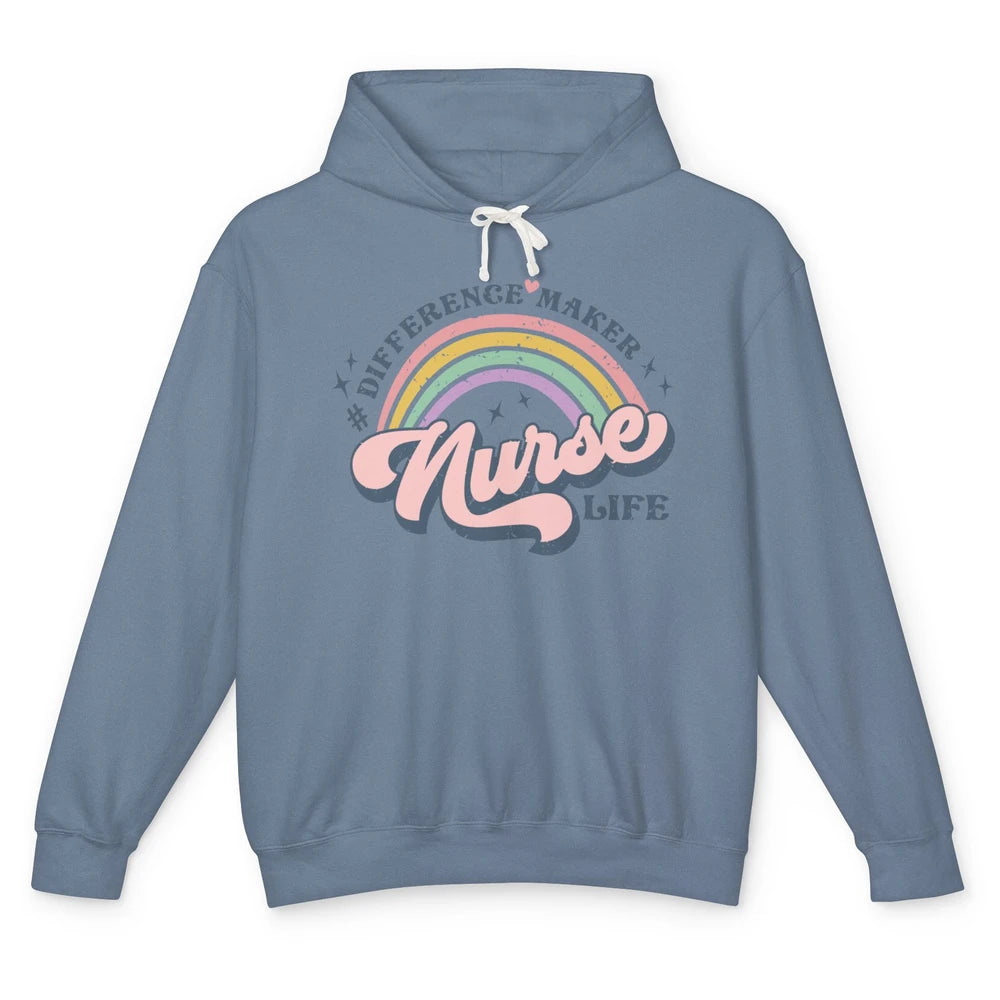 Nurse Life Rainbow Difference Maker Nurse Vibes Nursing Gift Unisex Lightweight Hoodie