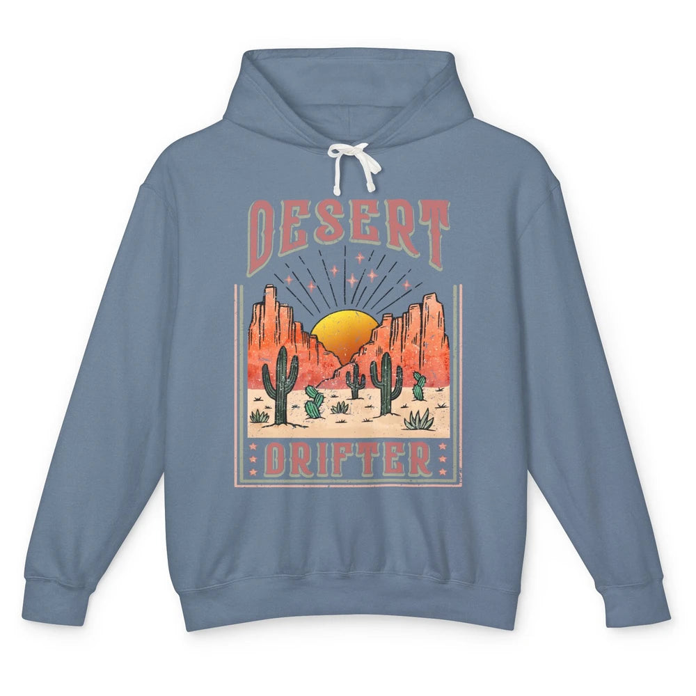 Retro Desert Cactus Sunset Desert Drifter Western Country Unisex Lightweight Hoodie