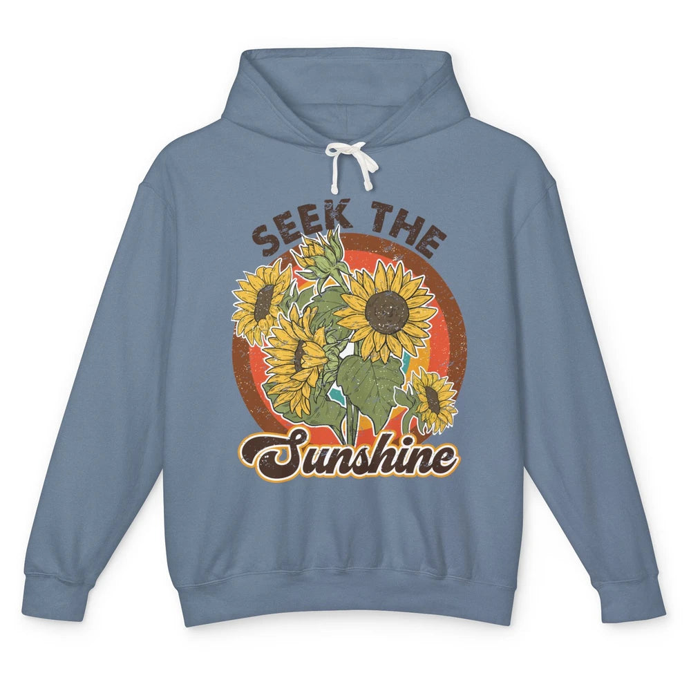 Retro Rainbow Sunflower Seek The Sunshine Peace Hippie Girl Unisex Lightweight Hoodie