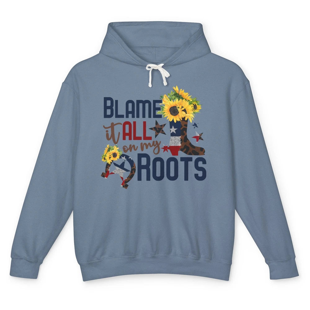 Retro Cowgirl Boot Blame It All On My Boot US Flag Sunflower Unisex Lightweight Hoodie
