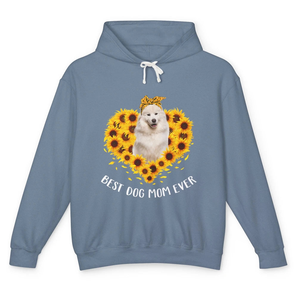 Retro Best Samoyed Dog Mom Ever Mother Puppy Sunflower Heart Unisex Lightweight Hoodie