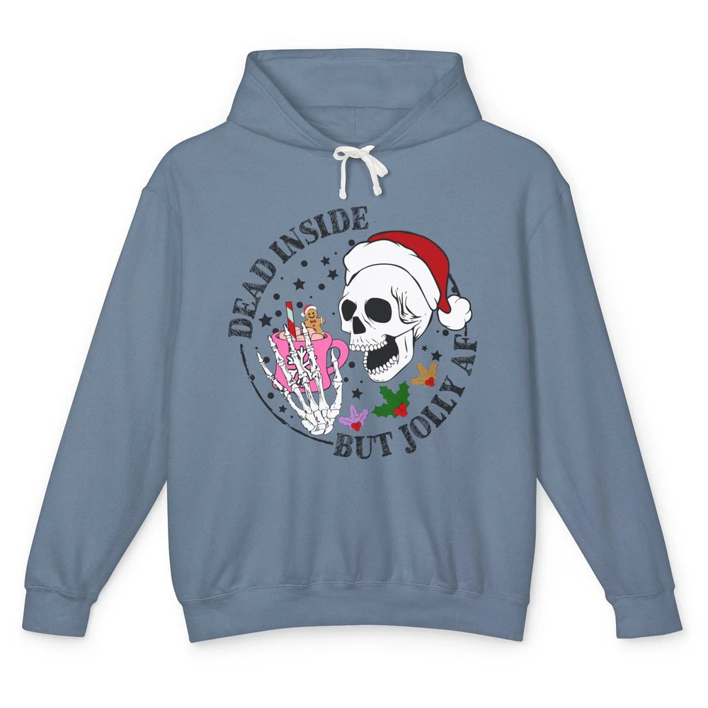 Christmas Skeleton Coffee Dead Inside But Jolly AF Christmas Unisex Lightweight Hoodie