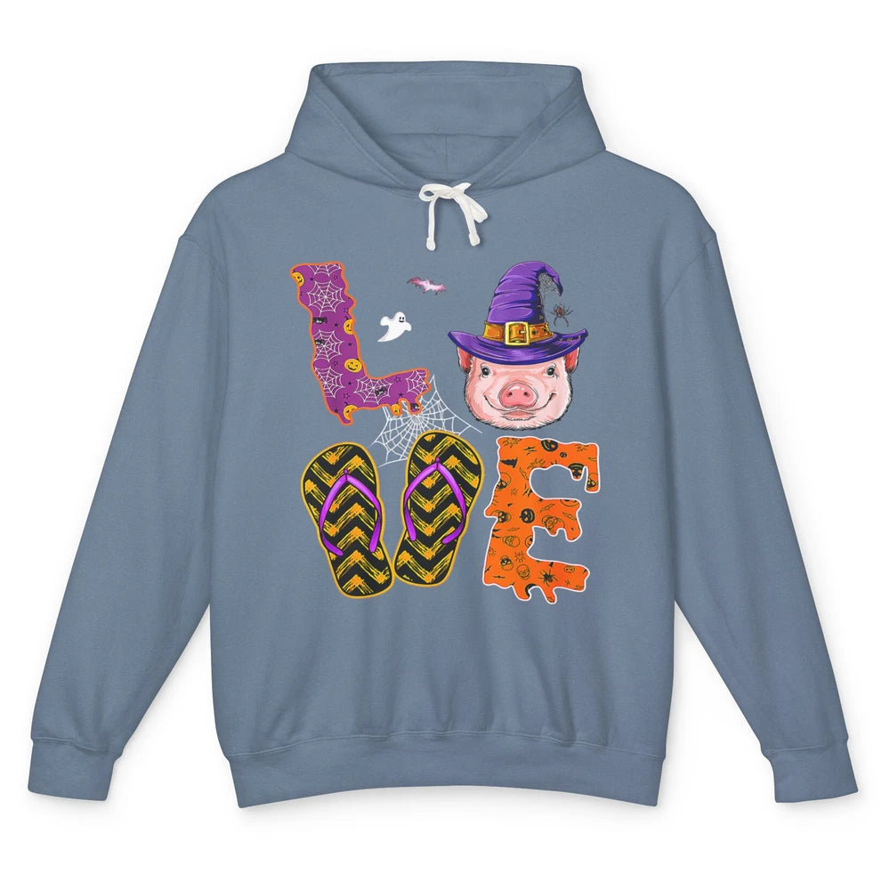 Funny Love Pig Witch Spider Halloween Spooky Season Piggy Unisex Lightweight Hoodie