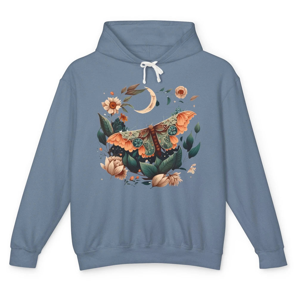 Retro Floral Moth Moon Butterfly Boho Moth Lovers Gift Unisex Lightweight Hoodie