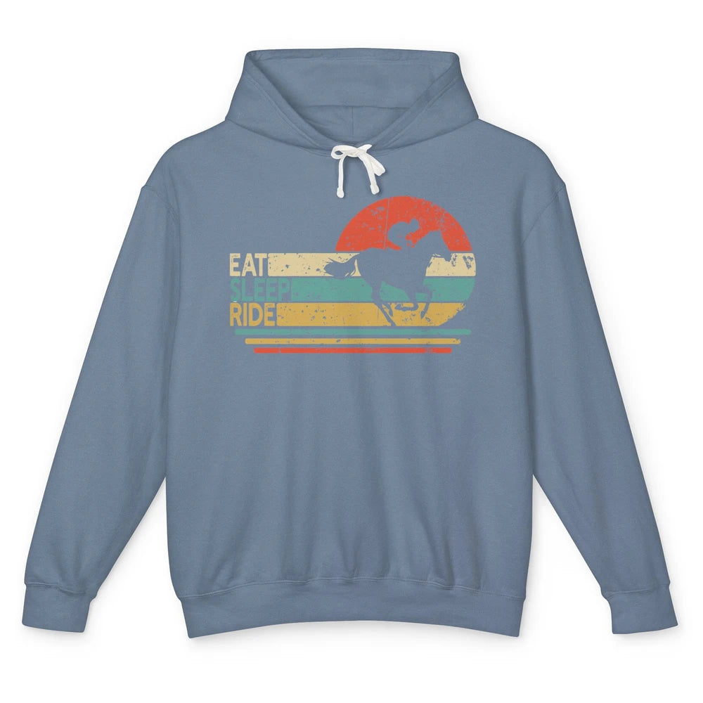 Retro Cowboy Riding Horse Eat Sleep Ride Western Cowgirl Unisex Lightweight Hoodie