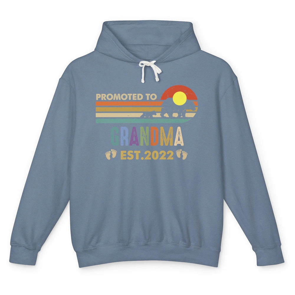 Retro Bear Sunset Promoted To Grandma Est 2022 Pregnancy Unisex Lightweight Hoodie