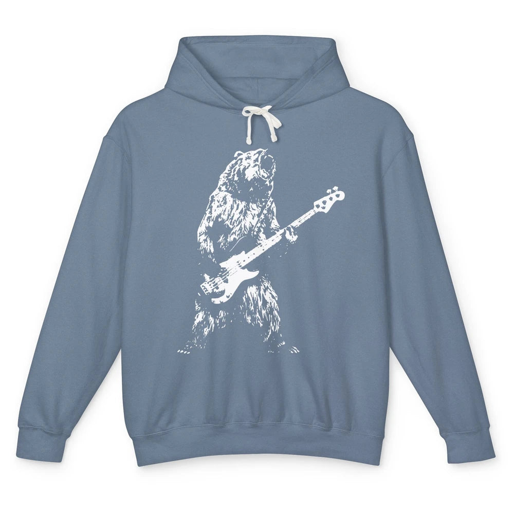 Retro Bear Playing Bass Guitar Bear Guitarist Music Lovers Unisex Lightweight Hoodie