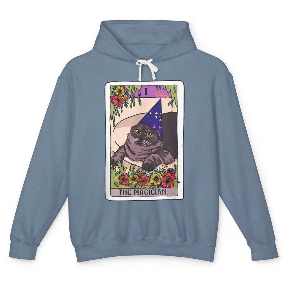 The Magician Grey Cat Tarot Card Witch Rider Goth Halloween Unisex Lightweight Hoodie