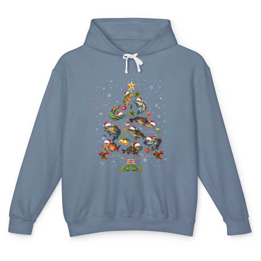 Merry Christmas Fishmas Fishing Tree Fisherman Xmas Lights Unisex Lightweight Hoodie