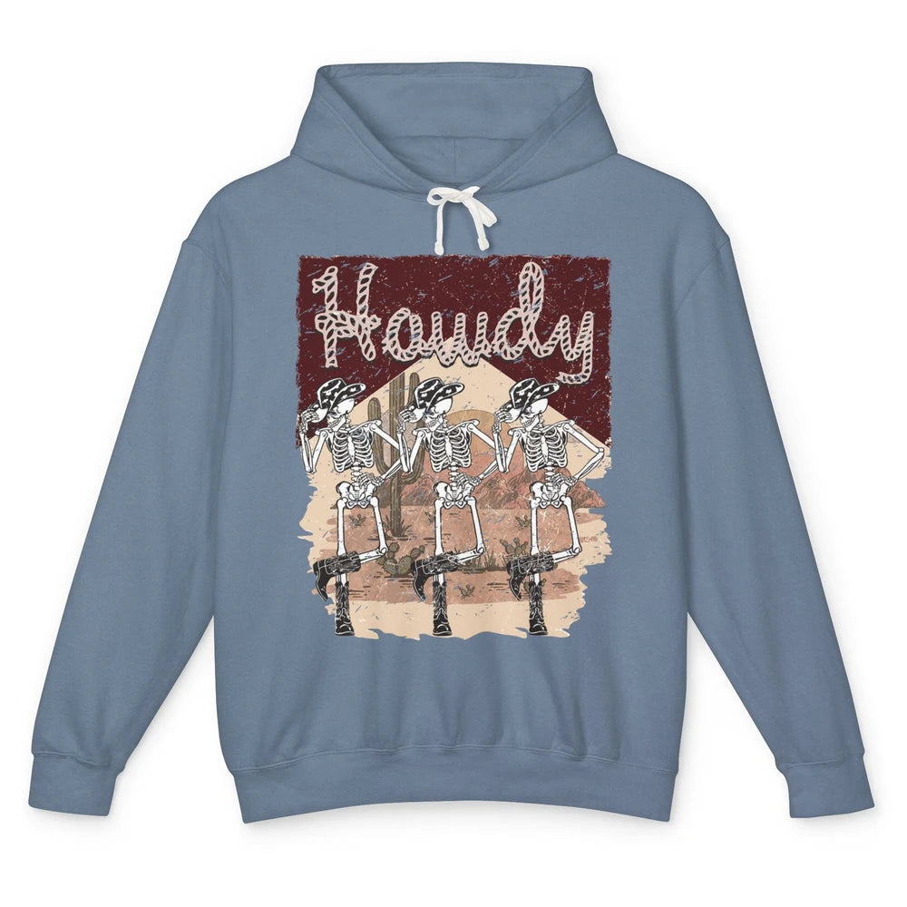 Retro Desert Cowboy Skeleton Dancing Howdy Western Halloween Unisex Lightweight Hoodie