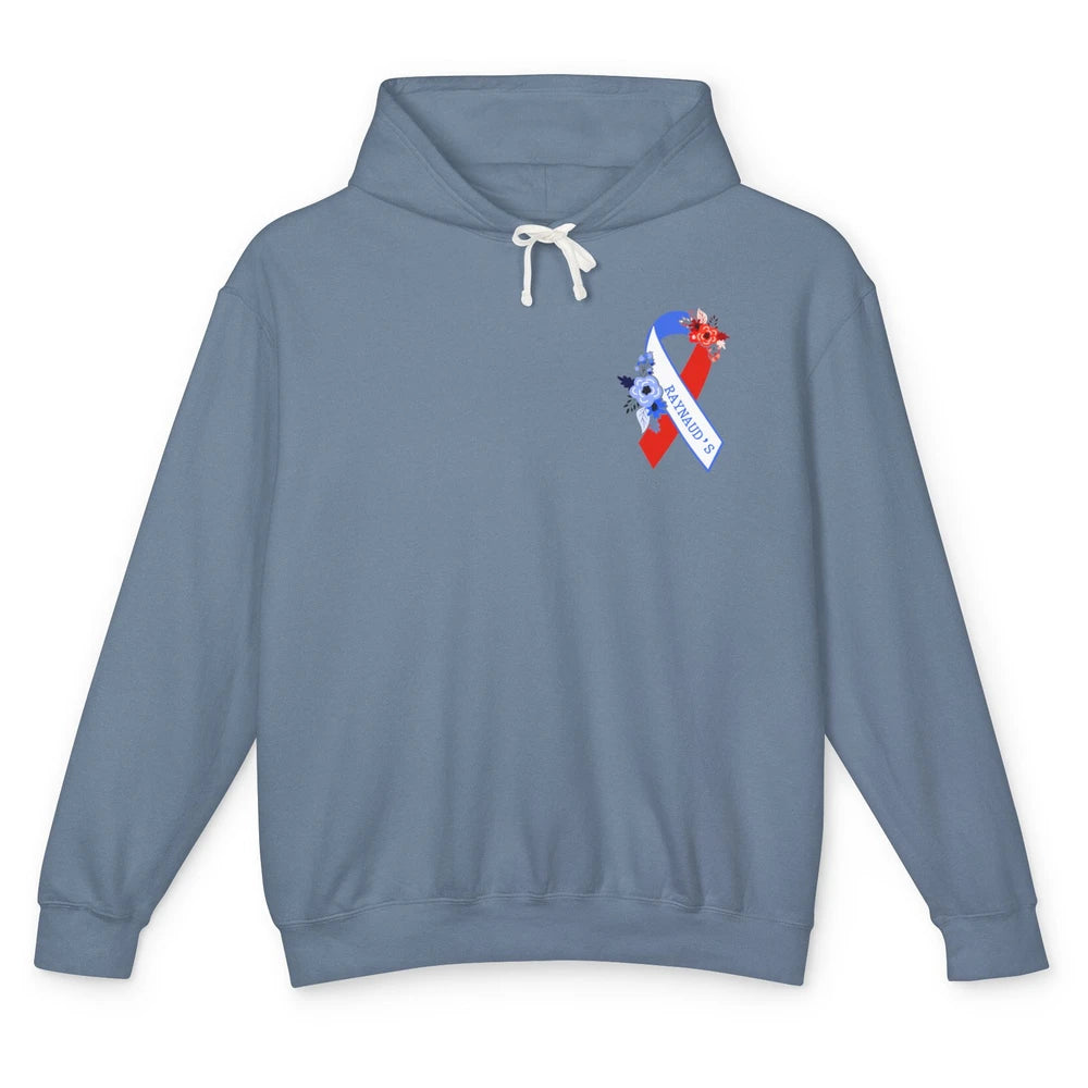 Raynaud's Syndrome Awareness Support Floral Red Blue Ribbon Unisex Lightweight Hoodie