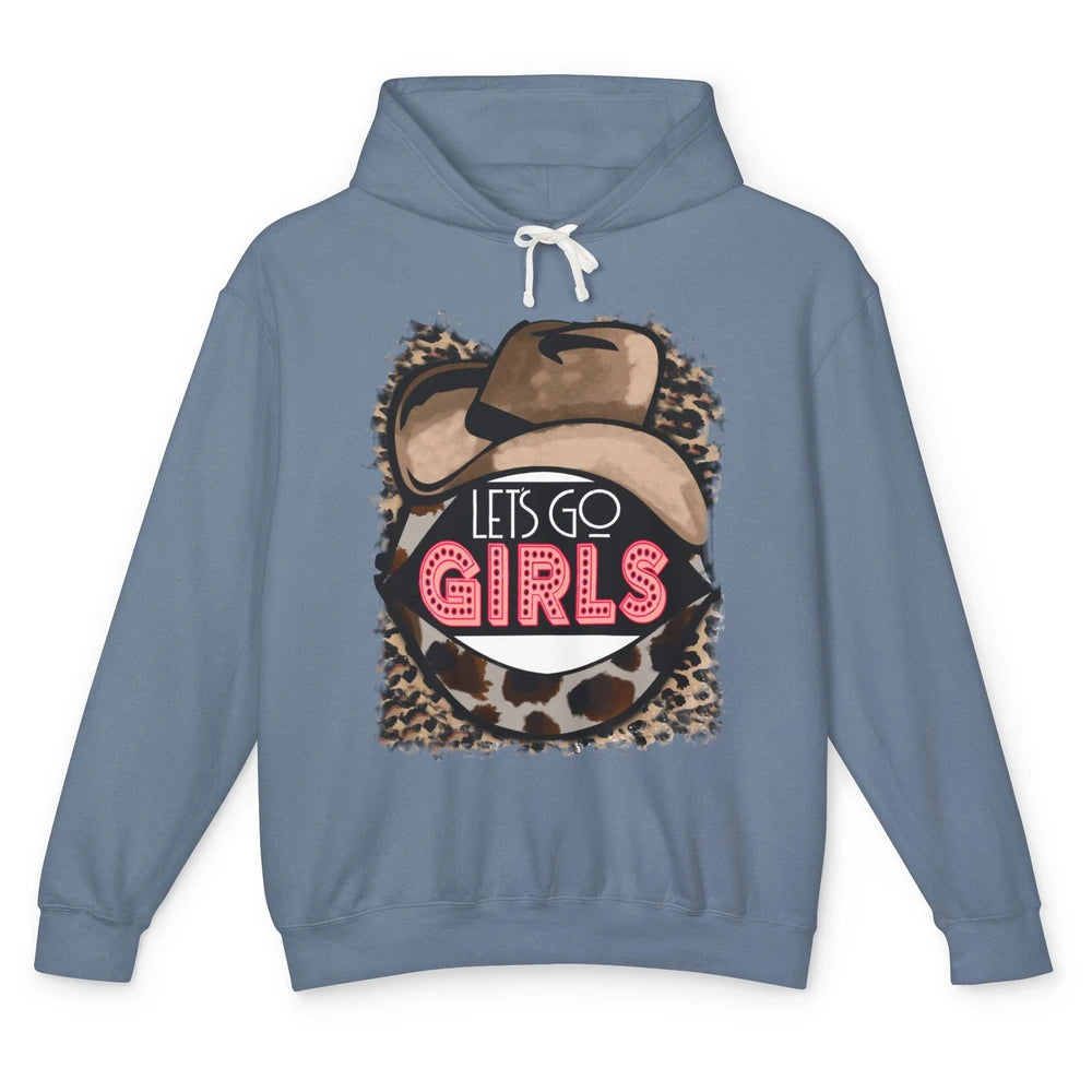 Retro Leopard Cowboy Hat Let's Go Girls Western Cowgirls Unisex Lightweight Hoodie