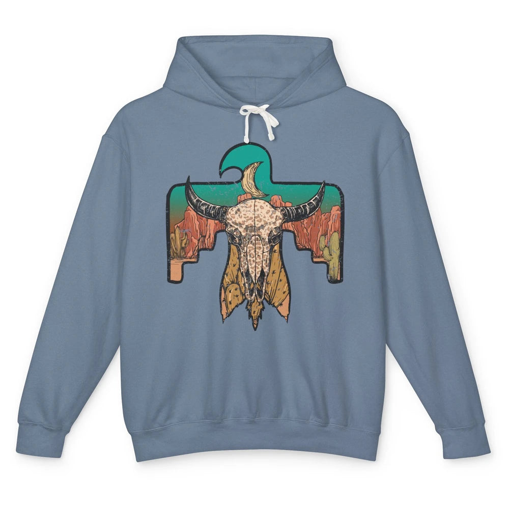 Retro Boho Bull Skull Desert Cactus Eagle Western Country Unisex Lightweight Hoodie