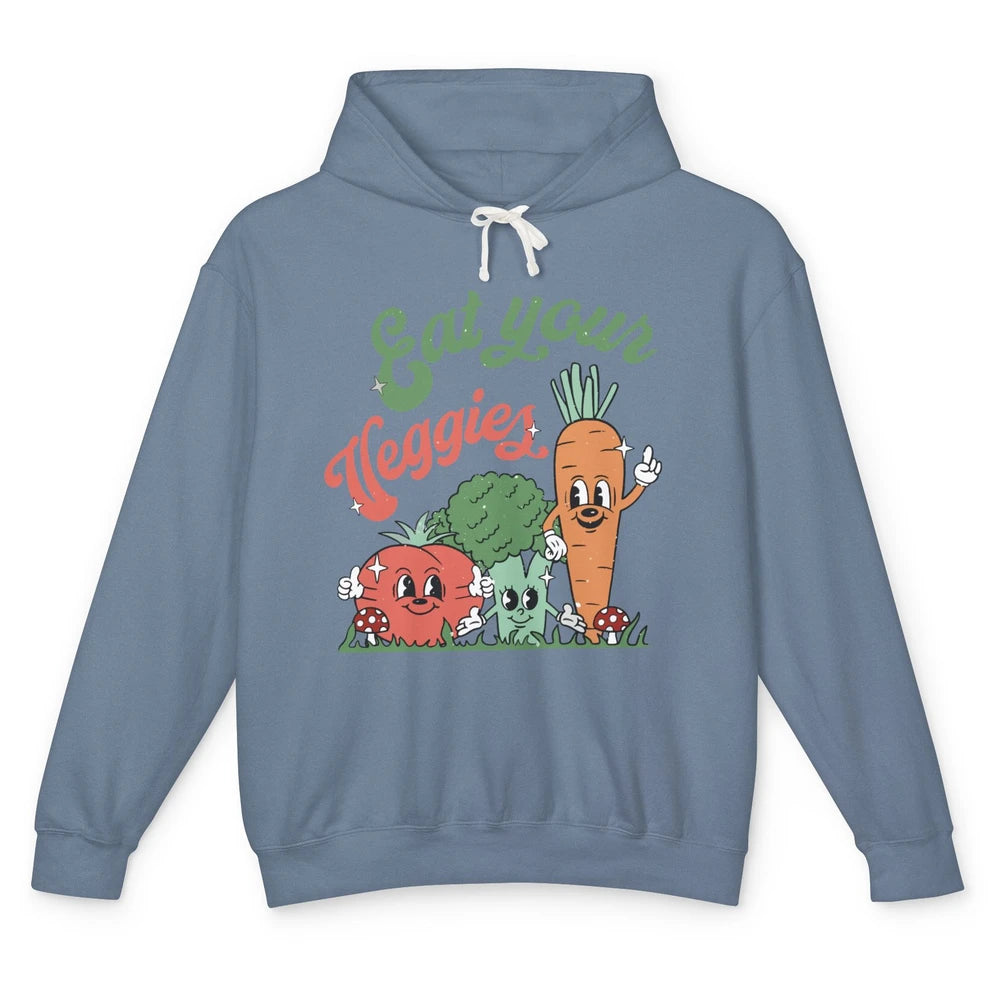 Retro Farm Fruit Eat Your Veggies Tomato Carrot Vegan Farmer Unisex Lightweight Hoodie