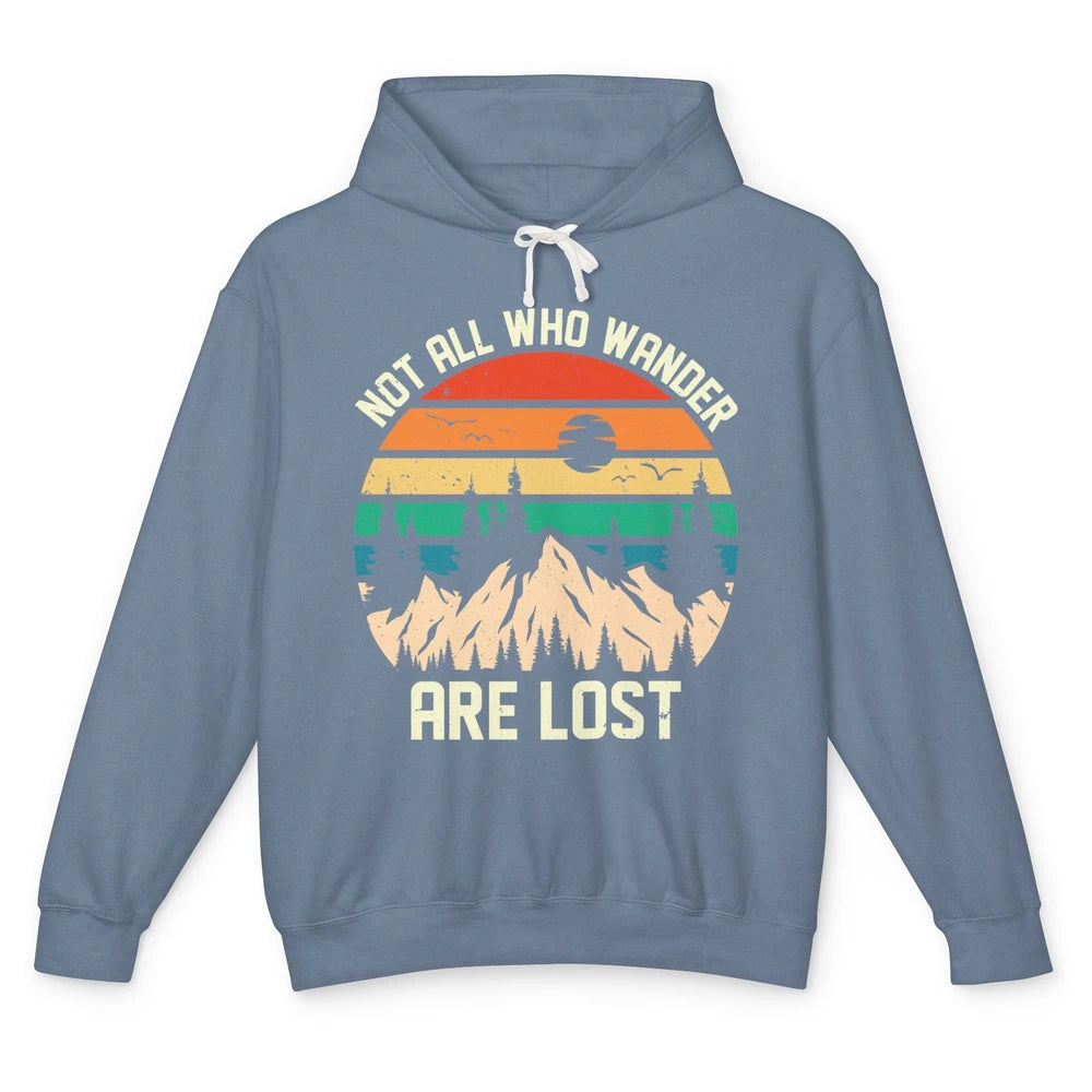 Retro Mountain Sunset Camping Not All Who Wander Are Lost Unisex Lightweight Hoodie