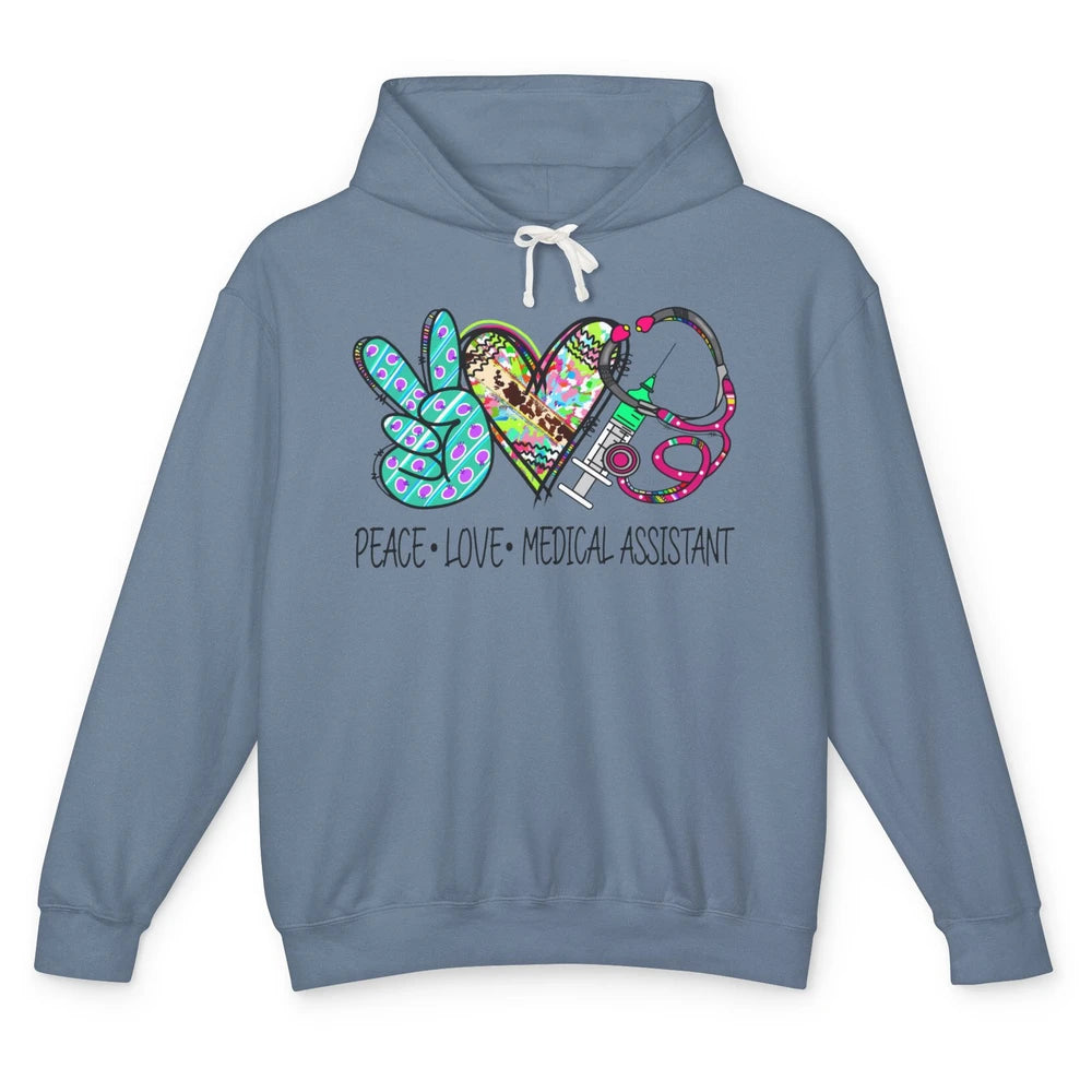 Peace Love Medical Assistant Leopard Stethoscope Nurse Life Unisex Lightweight Hoodie