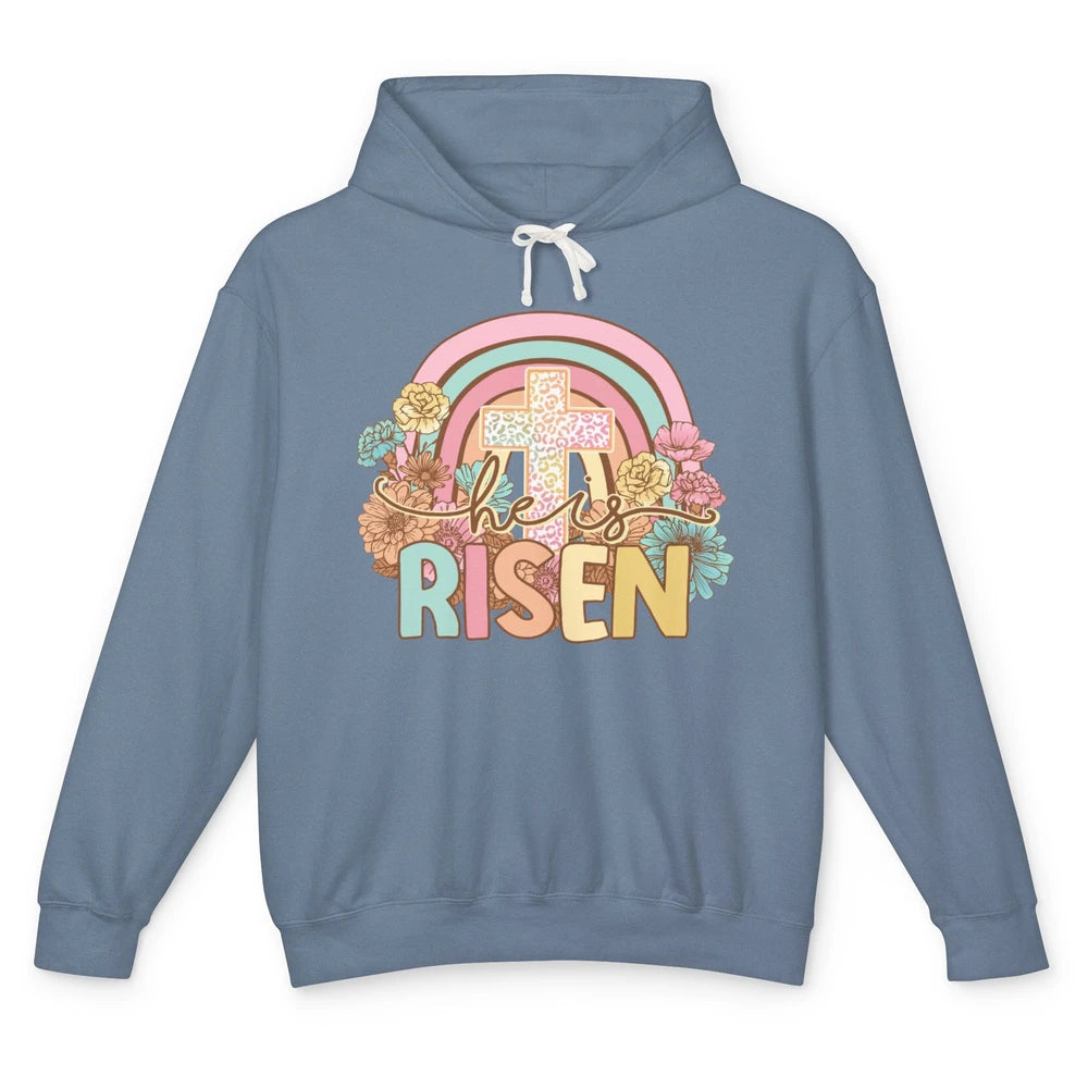 Leopard Rainbow Christian Cross He's Risen Western Religious Unisex Lightweight Hoodie