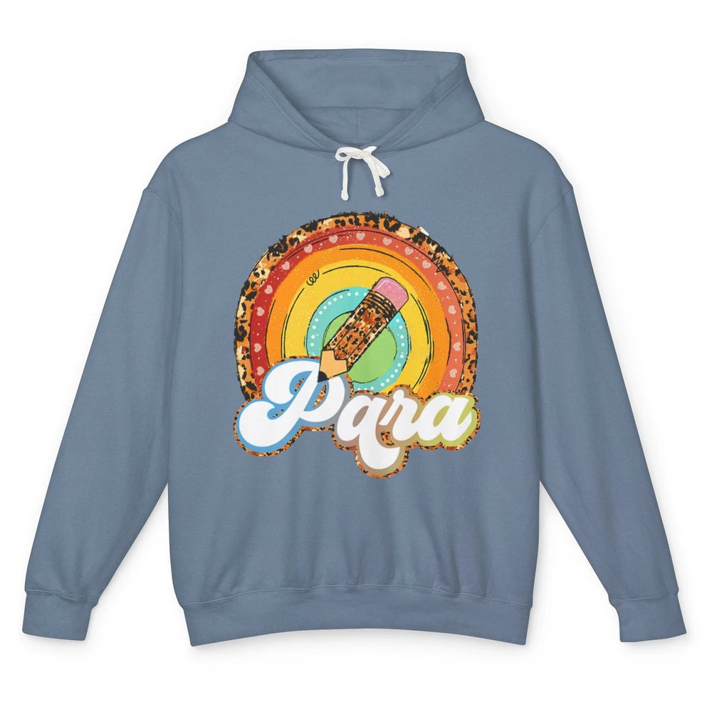 Retro Leopard Rainbow Paraprofessional Teacher Para Squad Unisex Lightweight Hoodie