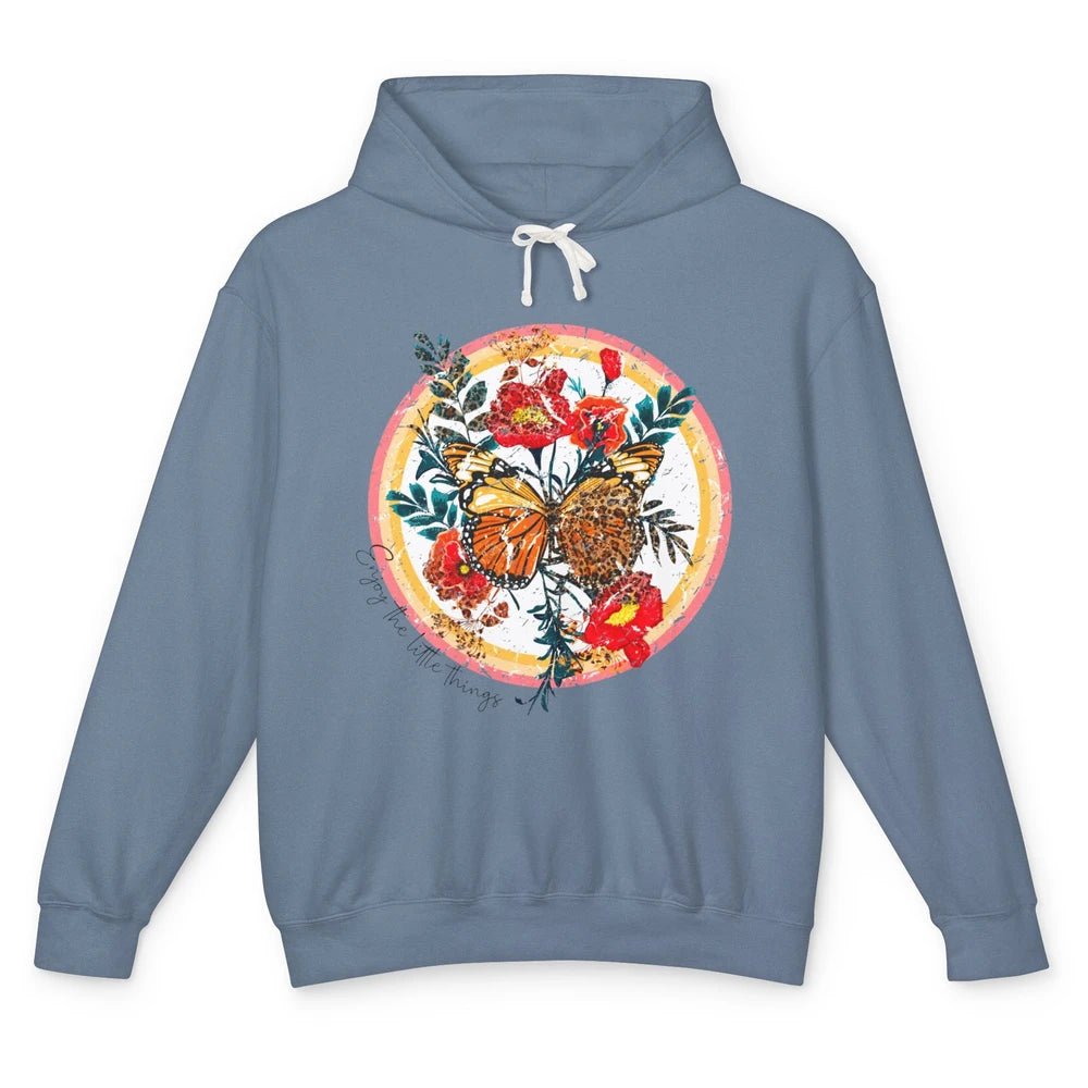 Retro Enjoy Things Butterfly Flower Mental Health Leopard Unisex Lightweight Hoodie
