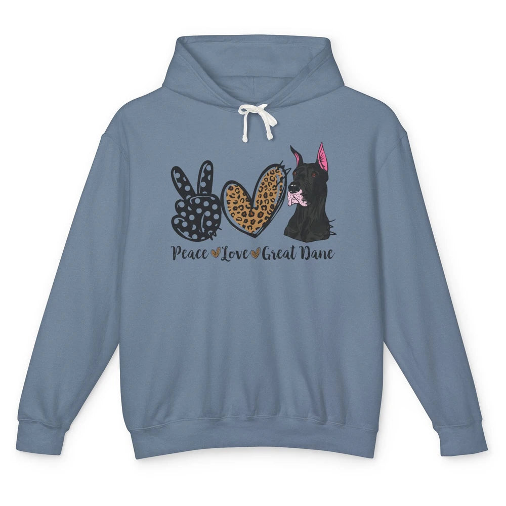 Peace Love Great Dane Dog Mom Dad Great Dane Lovers Leopard Unisex Lightweight Hoodie