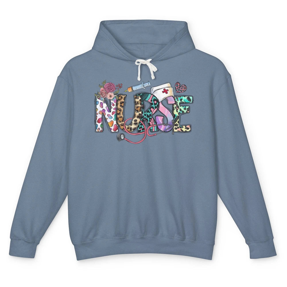 Nurse Life Nursing Registered Therapist Leopard Flower Boho Unisex Lightweight Hoodie
