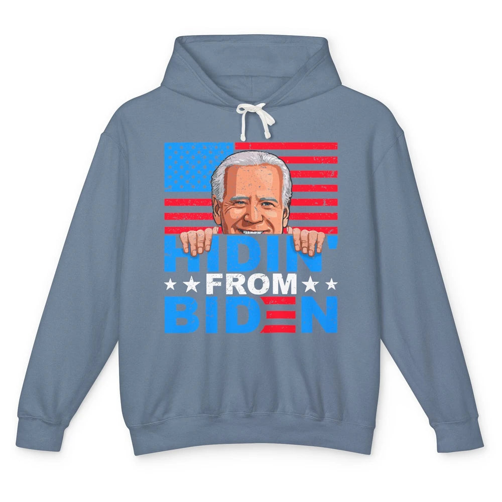 Retro Funny Joe Biden Hiding From Biden Anti Liberal US Flag Unisex Lightweight Hoodie