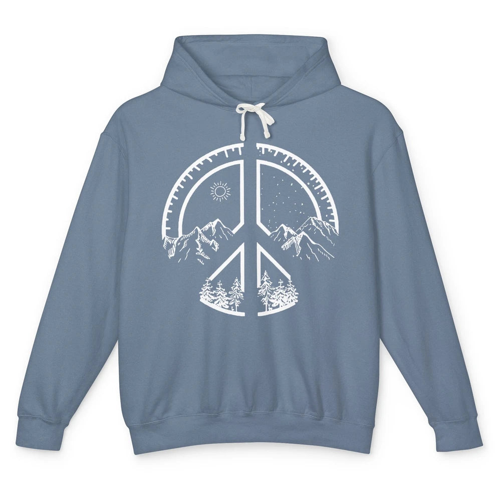 Peace Love Hiking Mountain Hikers Exploring Nature Camping Unisex Lightweight Hoodie