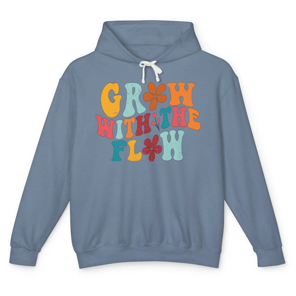 Retro Flower Grow With The Flow Summer Vintage Positive Life Unisex Lightweight Hoodie