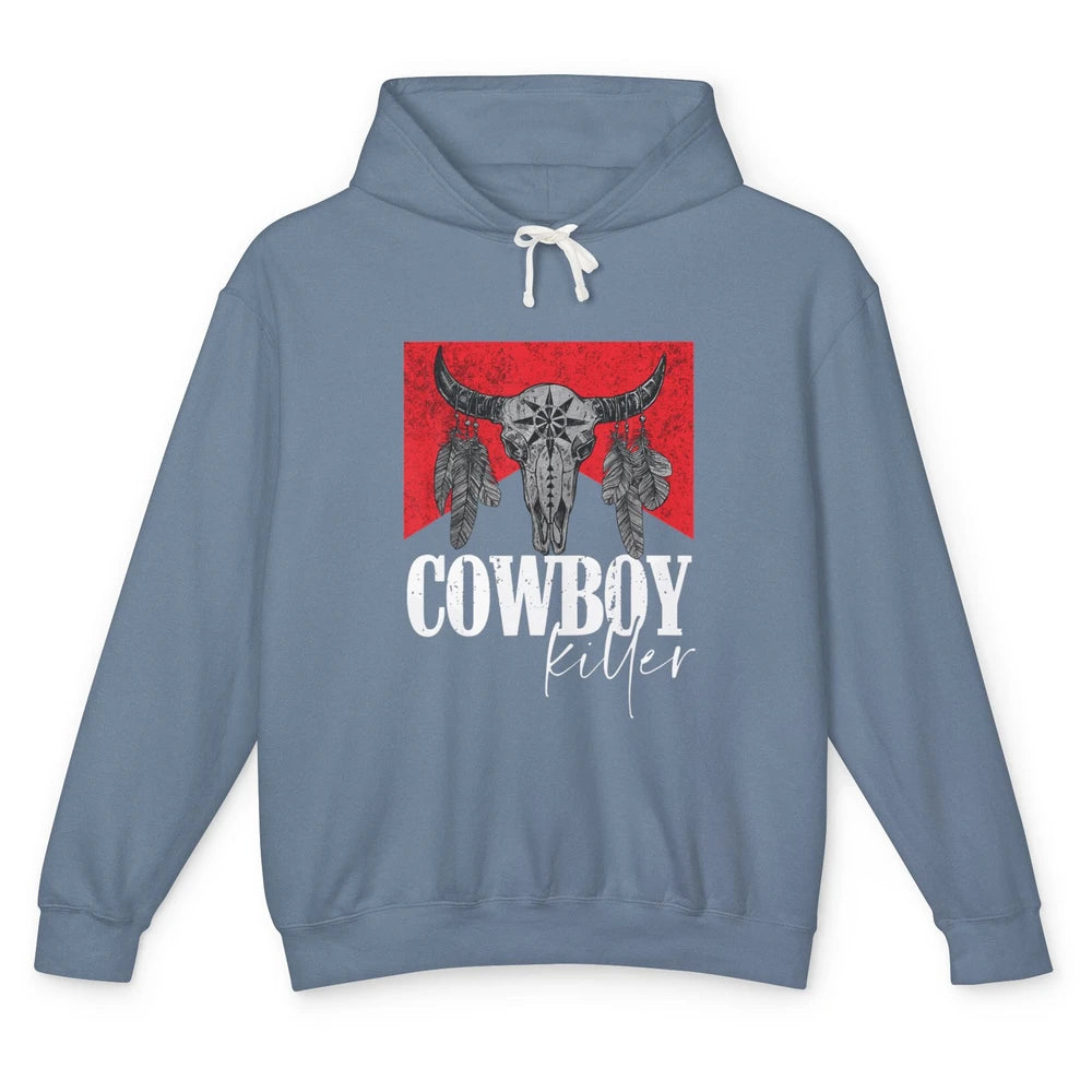 Retro Cow Skull Cowboy Killer Punchy Bull Western Country Unisex Lightweight Hoodie