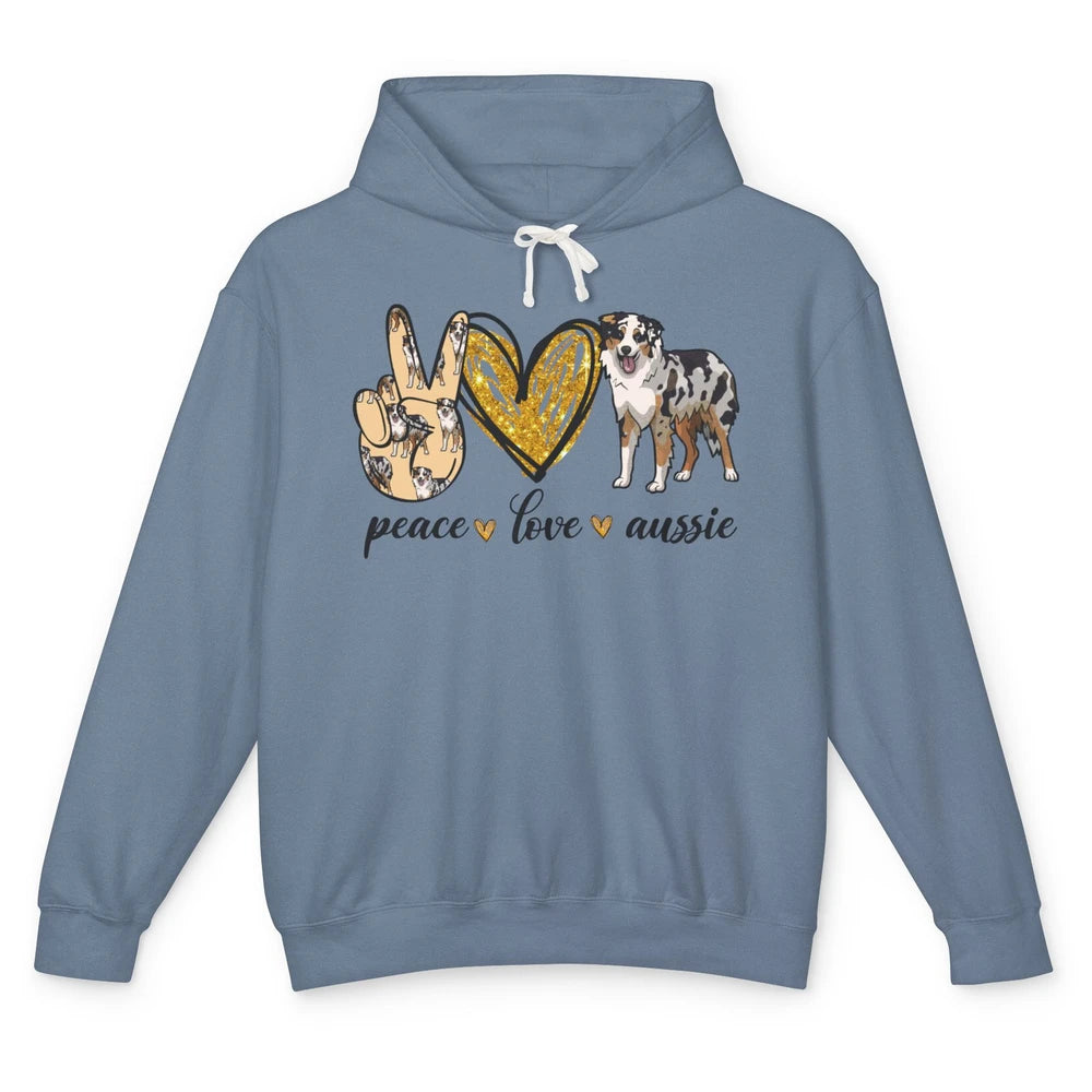 Peace Love Aussie Dog Lovers Australian Shepherd Dad Mom Unisex Lightweight Hoodie
