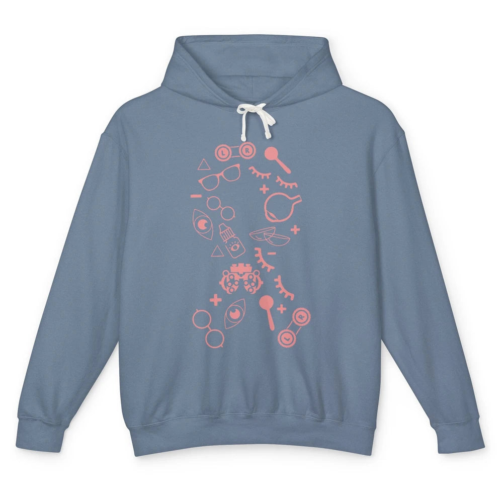 Optical Symbol Pink Ribbon Breast Cancer Support Optometrist Unisex Lightweight Hoodie