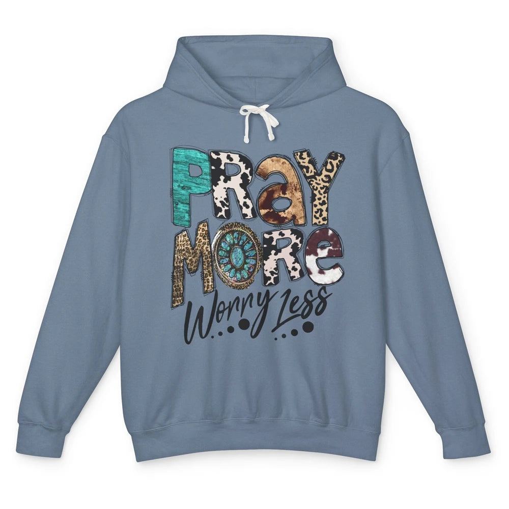 Pray More Worry Less Christian Western Religious Leopard Unisex Lightweight Hoodie