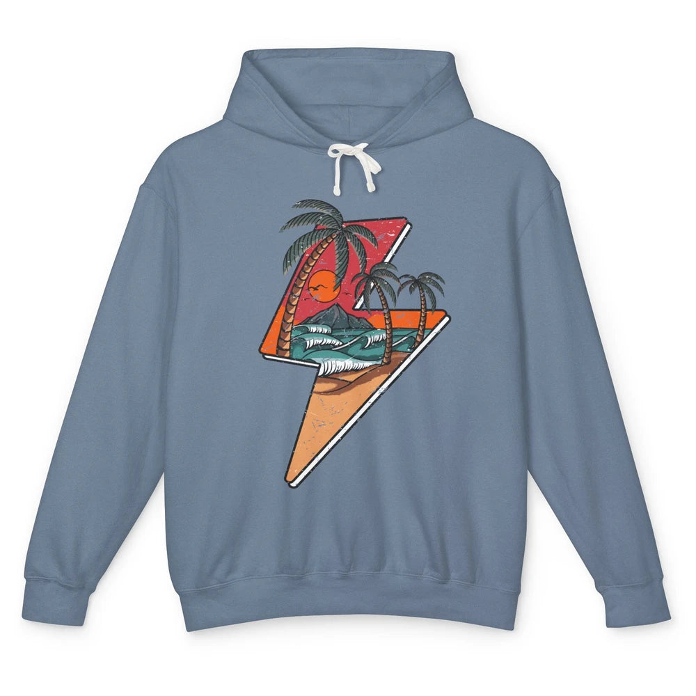 Retro Palms Beach Sunset Lightning Bolt Summer Paradise Unisex Lightweight Hoodie
