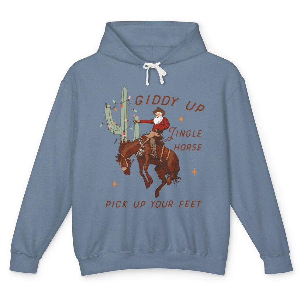 Cowboy Santa Horsing Giddy Up Jingle Horse Christmas Cactus Unisex Lightweight Hoodie