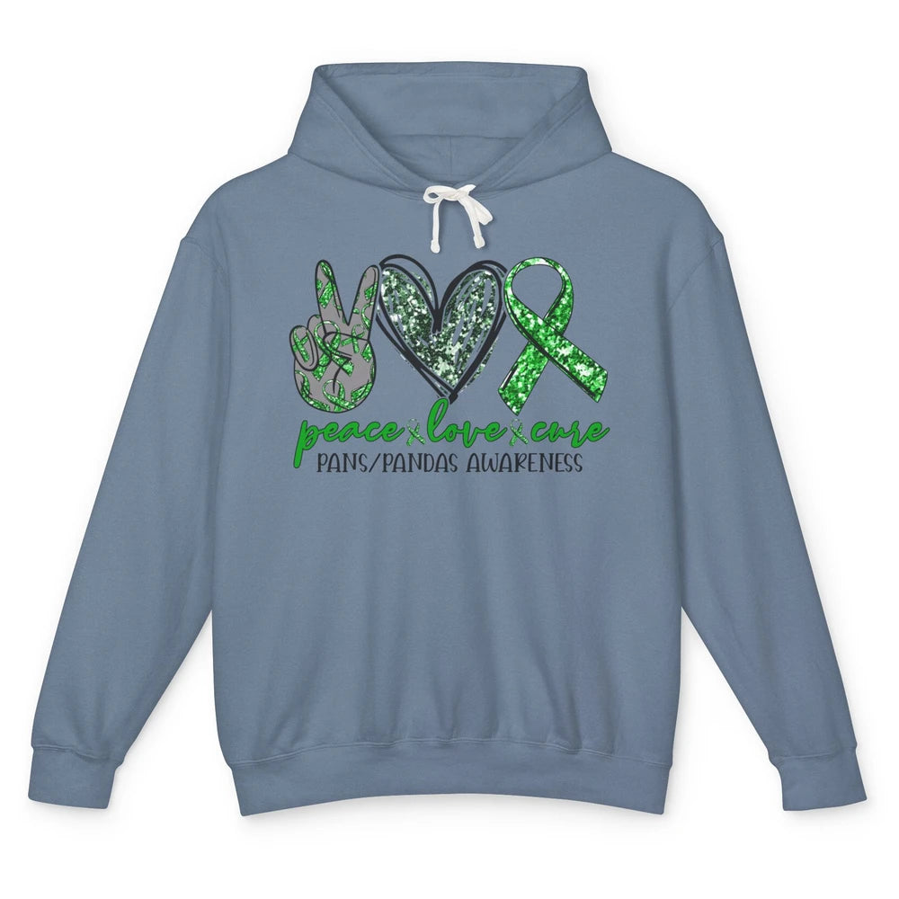 PANS/PANDAS Awareness Green Ribbon Peace Love Cure Unisex Lightweight Hoodie