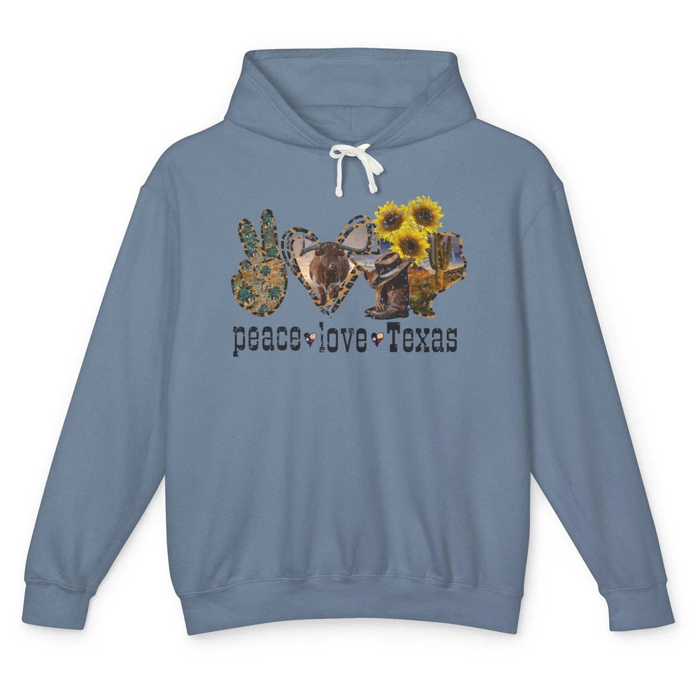 Retro Peace Love Texas Cowboy Boot Western Girl Cactus Lover Unisex Lightweight Hoodie