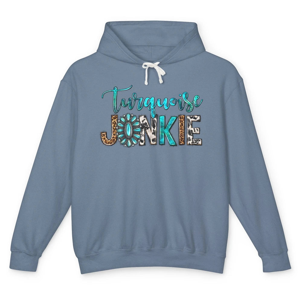 Retro Leopard Turquoise Junkie Gemstone Western Country Unisex Lightweight Hoodie