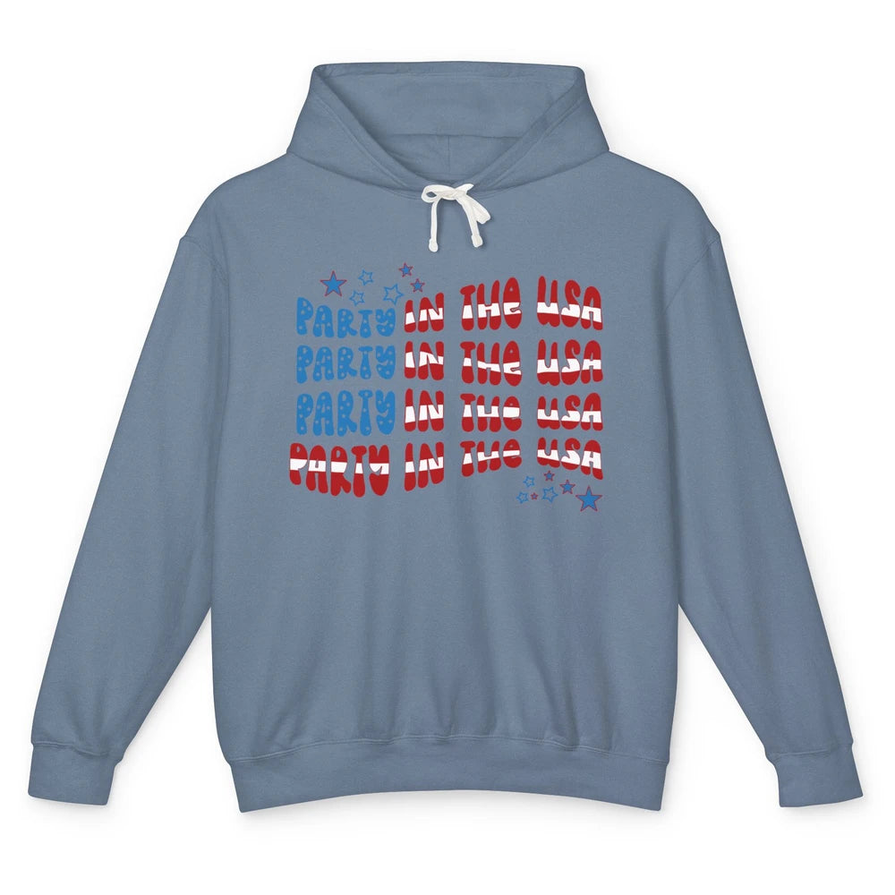 Retro July 4th Party In The USA Retro Stripe Star US Patriot Unisex Lightweight Hoodie