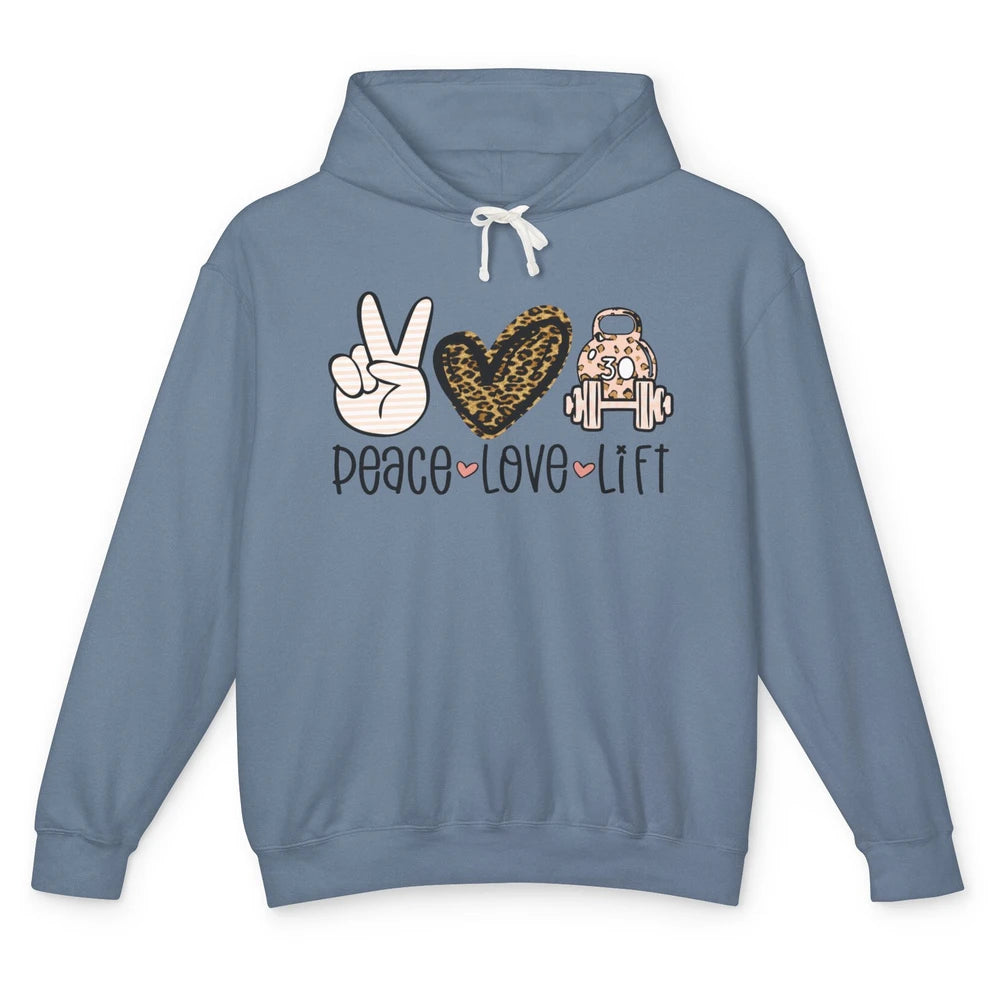 Peace Love Lift Leopard Fitness Workout Gym Trainer Gift Unisex Lightweight Hoodie