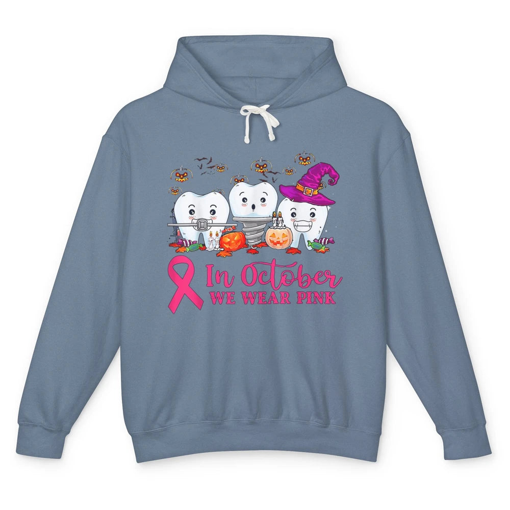 Dental Dentist Teeth October Wear Pink Breast Cancer Month Unisex Lightweight Hoodie