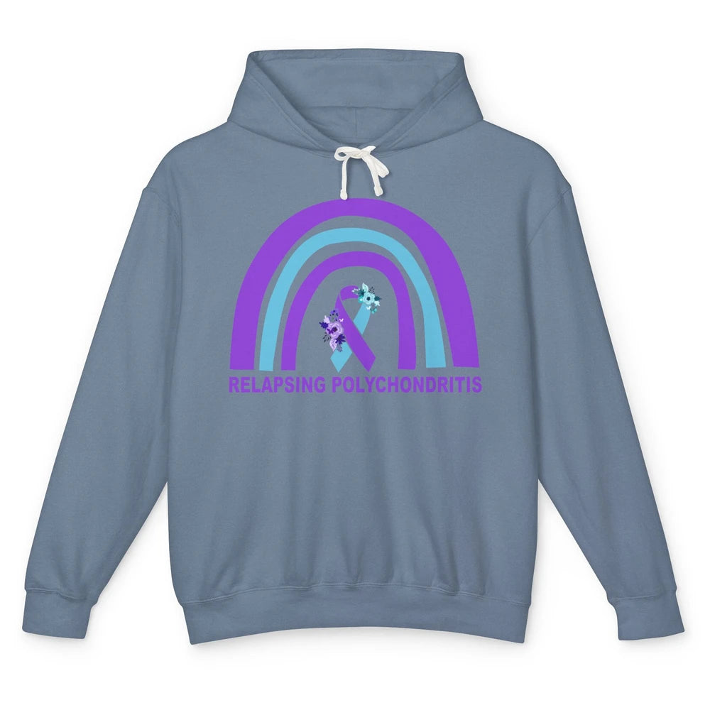 Relapsing Polychondritis Awareness Floral Blue Purple Ribbon Unisex Lightweight Hoodie