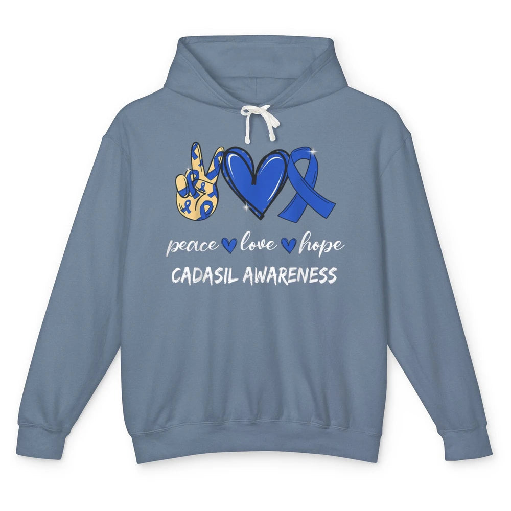 Peace Love Hope Heart Love Cadasil Awareness Blue Ribbon Unisex Lightweight Hoodie