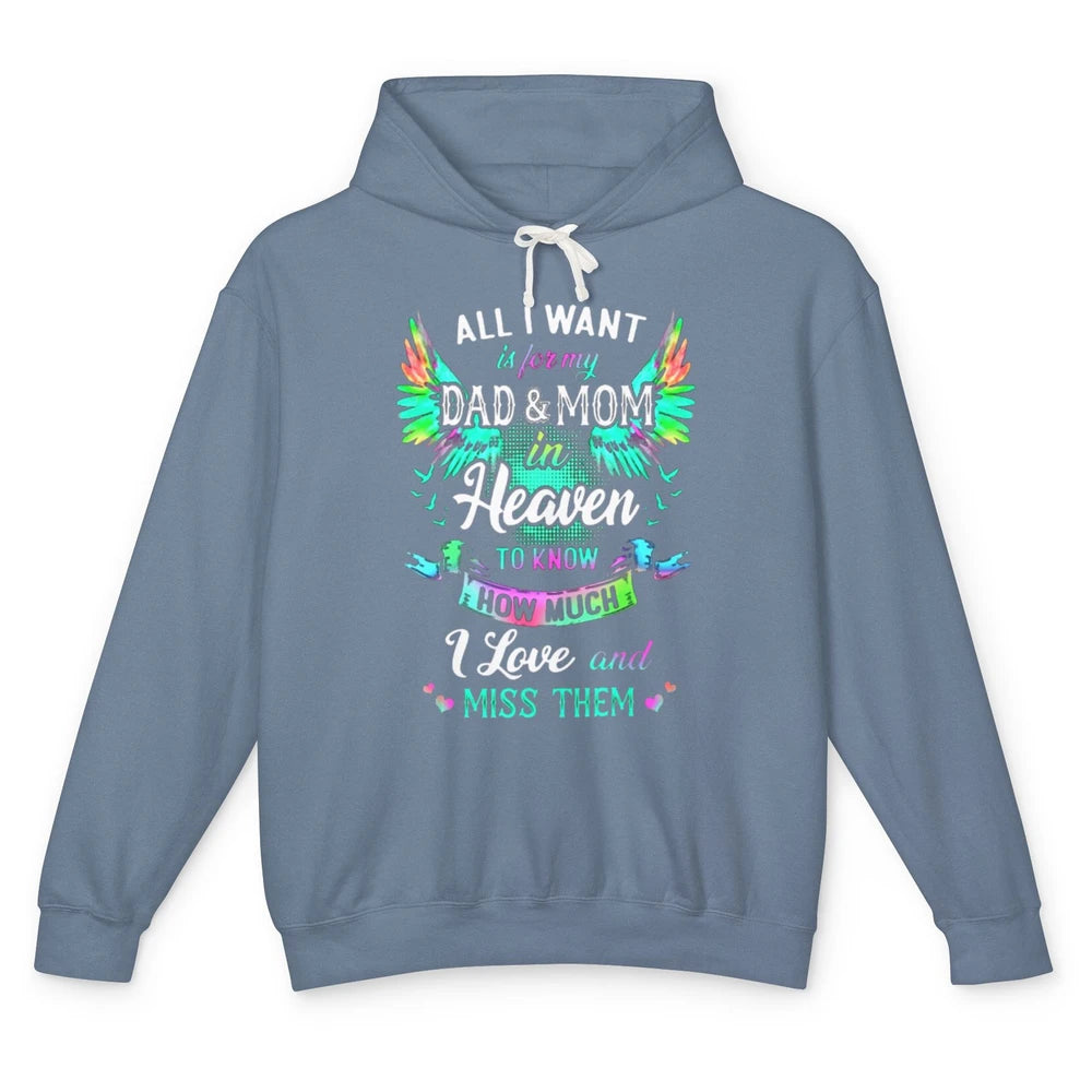 My Mom And Dad In Heaven Angel Wings Mother Memories Forever Unisex Lightweight Hoodie