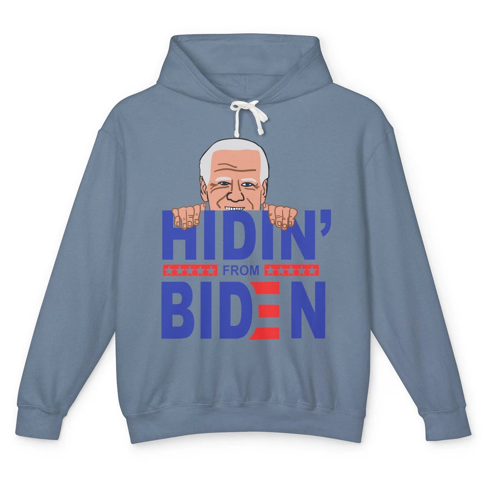 Retro Funny Joe Biden Hiding From Biden Anti Liberal US Flag Unisex Lightweight Hoodie