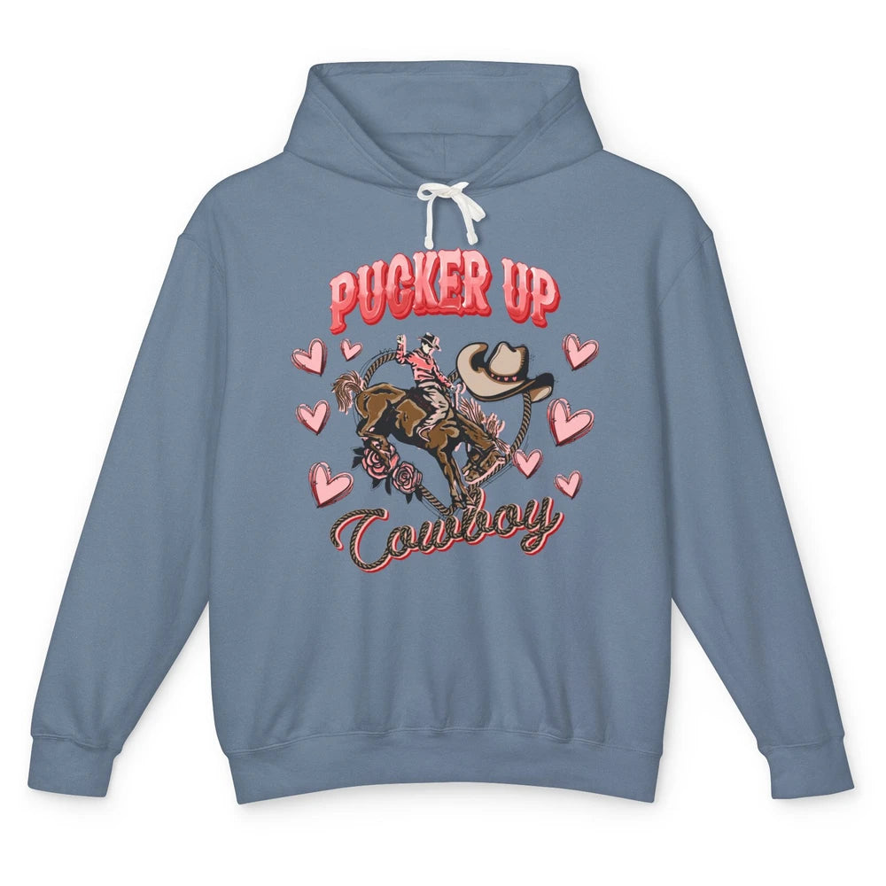 Retro Cowboy Horsing Pucker Up Cowboy Western Valentines Day Unisex Lightweight Hoodie