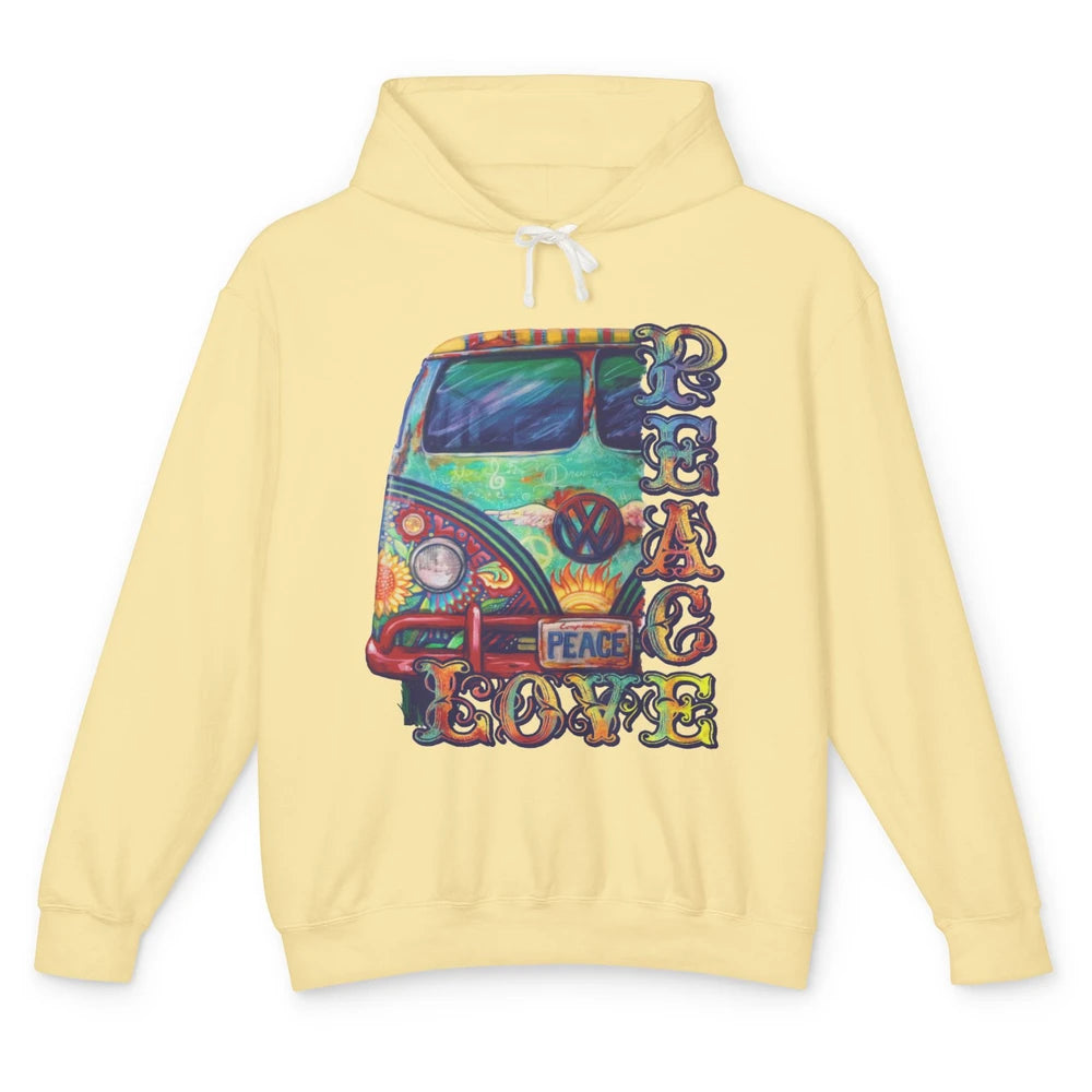 Peace And Love Hippie Van Peacemobile Vintage Gift Camping Unisex Lightweight Hoodie