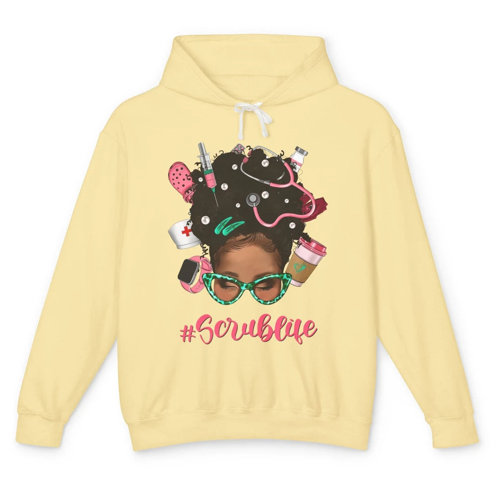 Afro Melanin Messy Bun Nurse Scrub Life CNA Appreciation Unisex Lightweight Hoodie