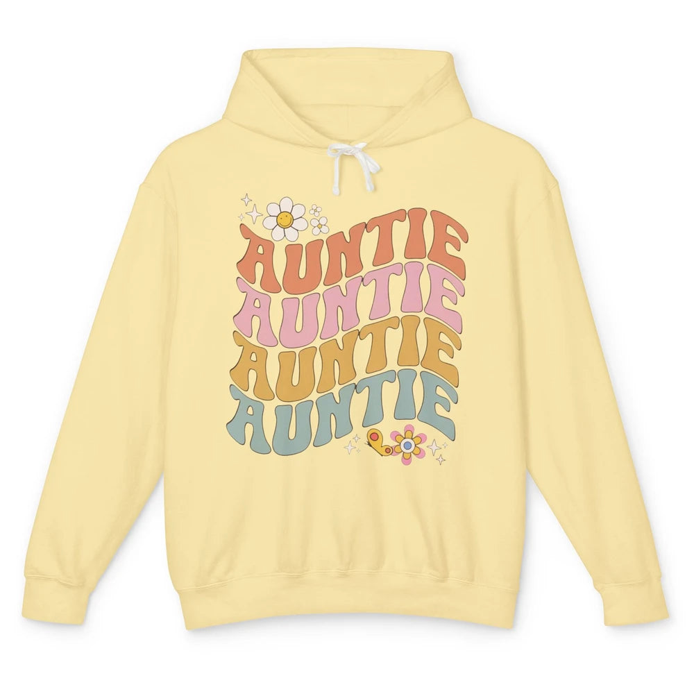 Retro Auntie Hippie Groovy Pregnancy Reveal Positive Mind Unisex Lightweight Hoodie