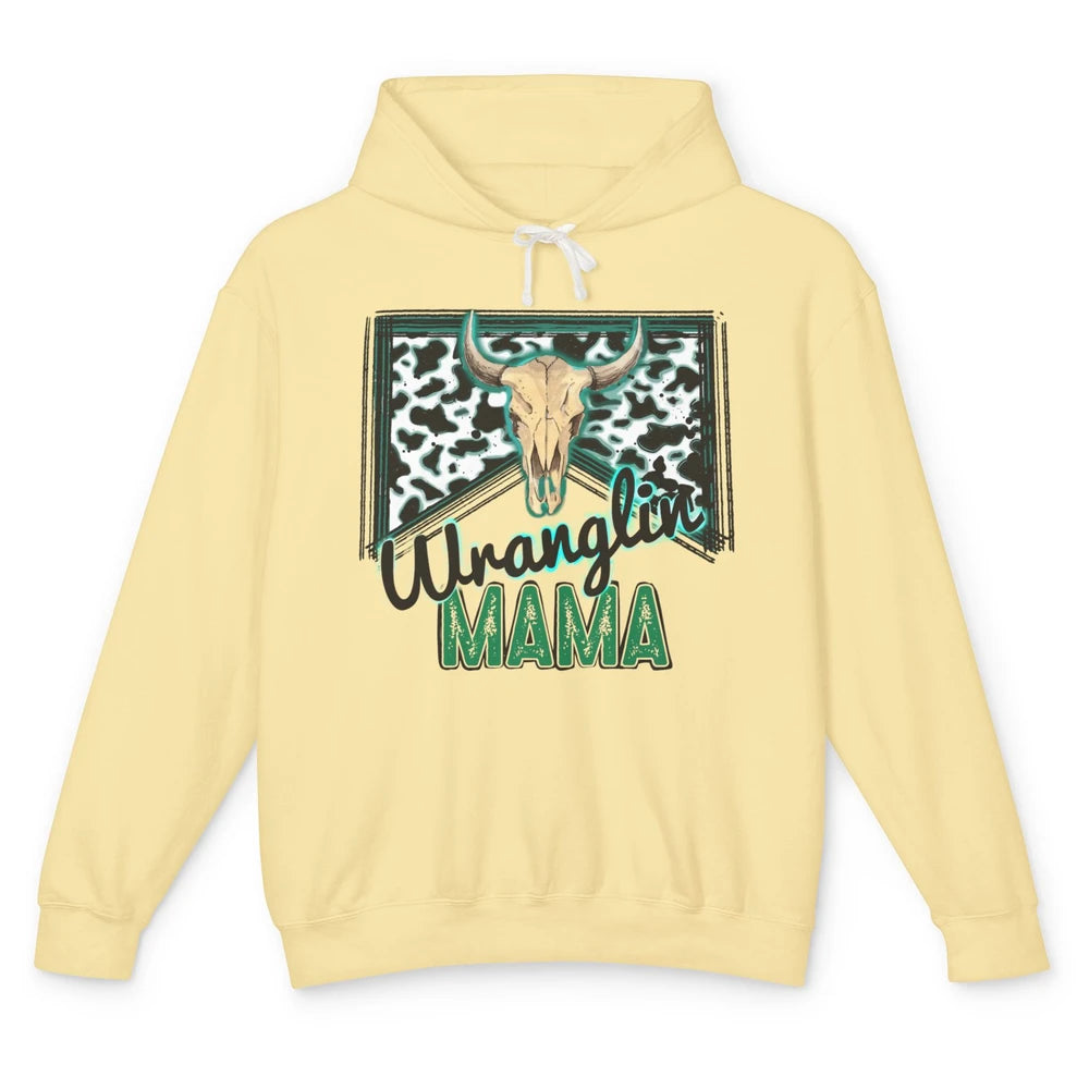 Retro Cowhide Bull Skull Wrangling Mama Western Country Girl Unisex Lightweight Hoodie